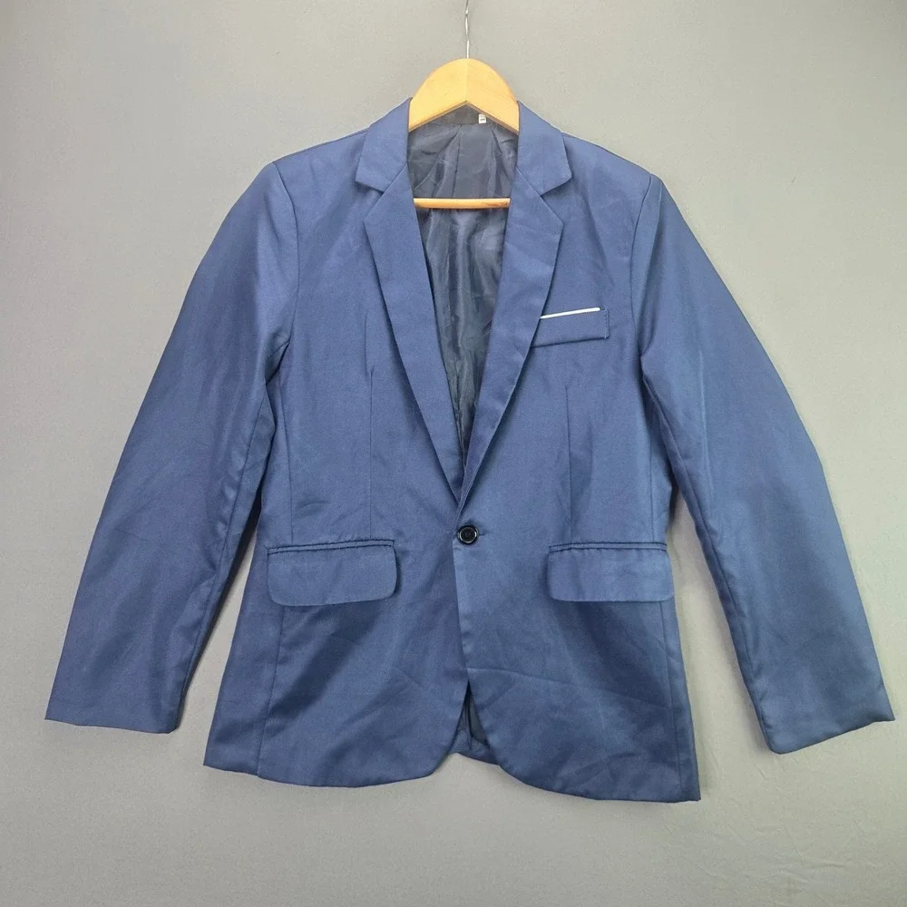 Unbranded Blazer Sport Coat Suit Jacket L Navy Blue Slim Fit Single Button SEO